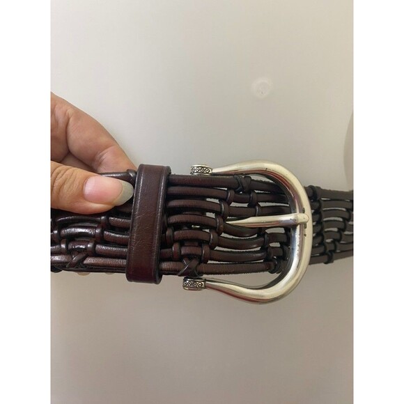 Brighton wide Brown Leather Woven Braided Belt Wide Size Medium/ Large 32 - Picture 3 of 9